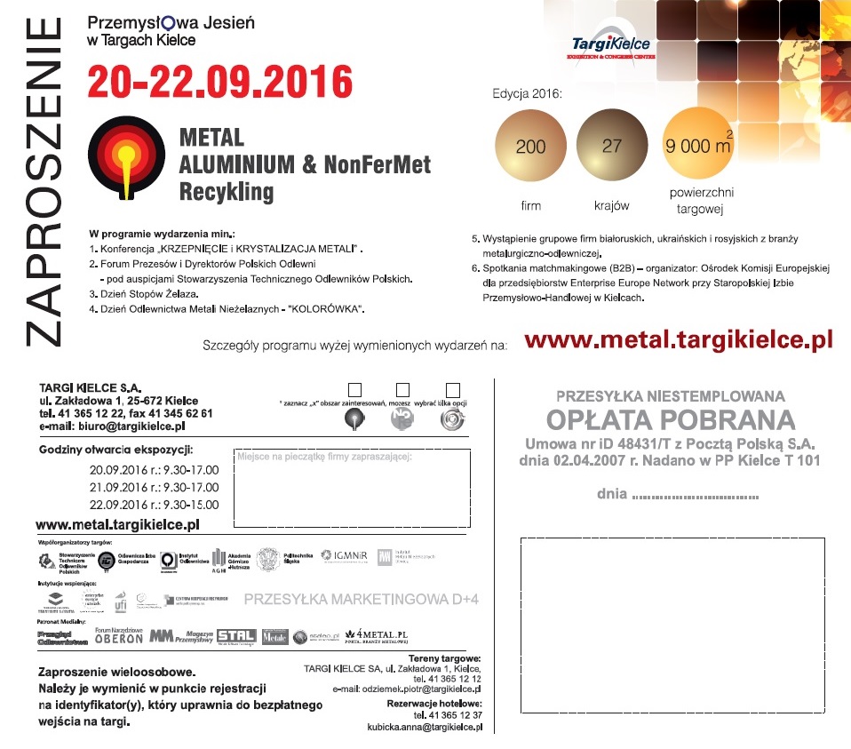 Zaproszenie na METAL 2016 od Staleo.pl