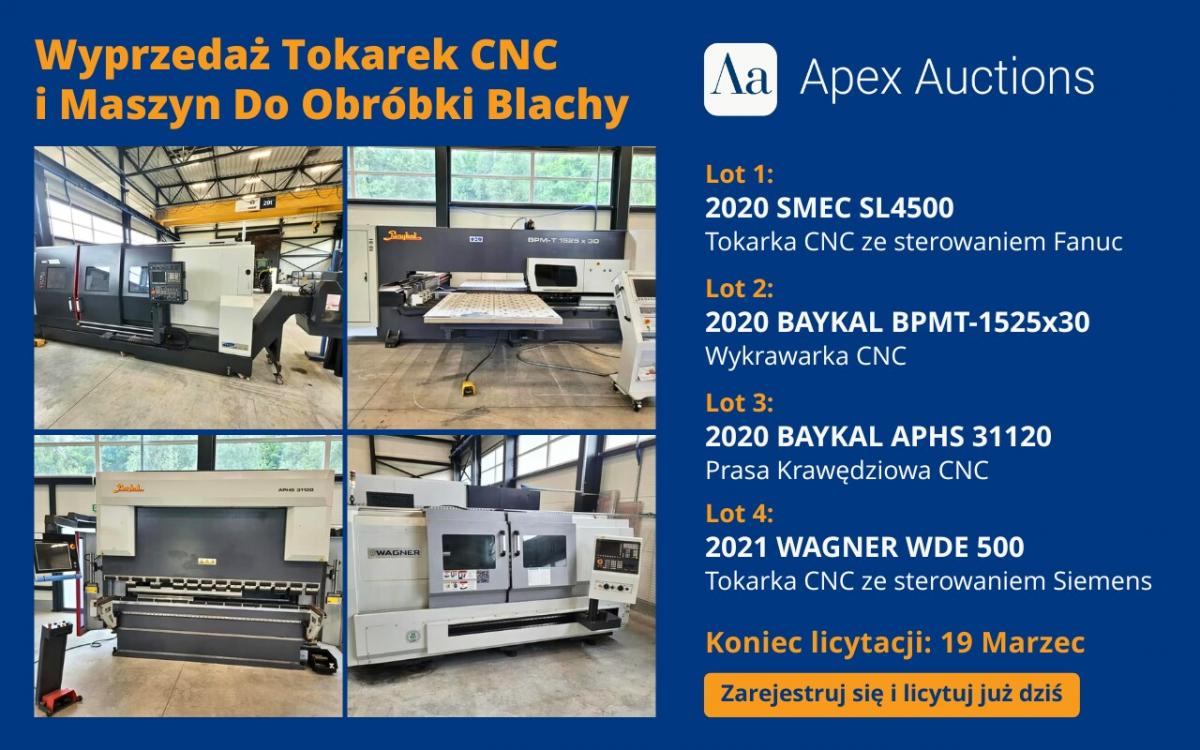 Wyprzedaż: nowoczesne tokarki CNC i maszyny do obróbki blachy