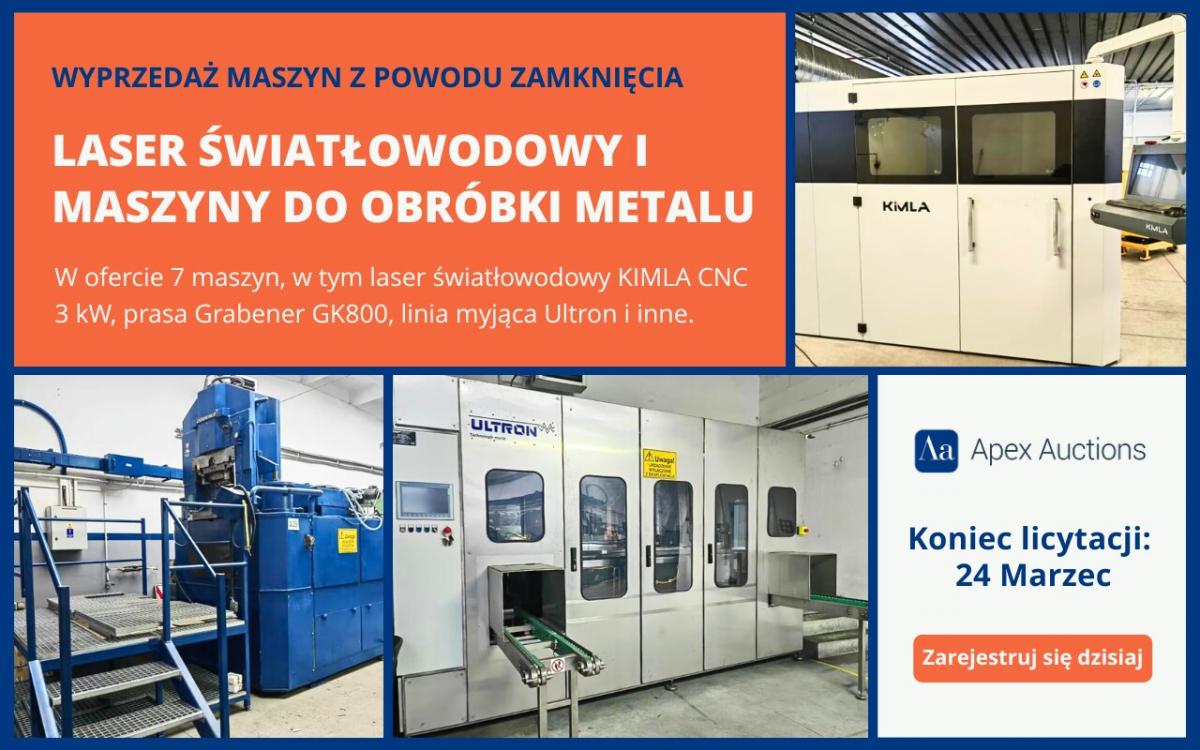 Aukcja: laser fiber i maszyny do obróbki metalu